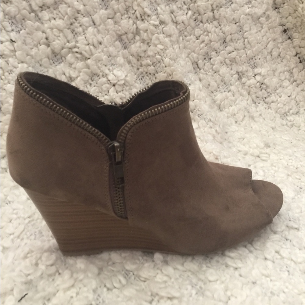 Tan peep toe booties